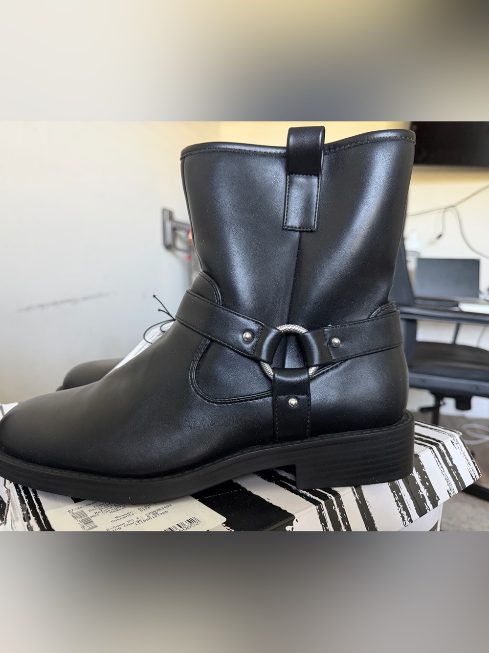 Black Leather Harness Ankle Boots - women’s